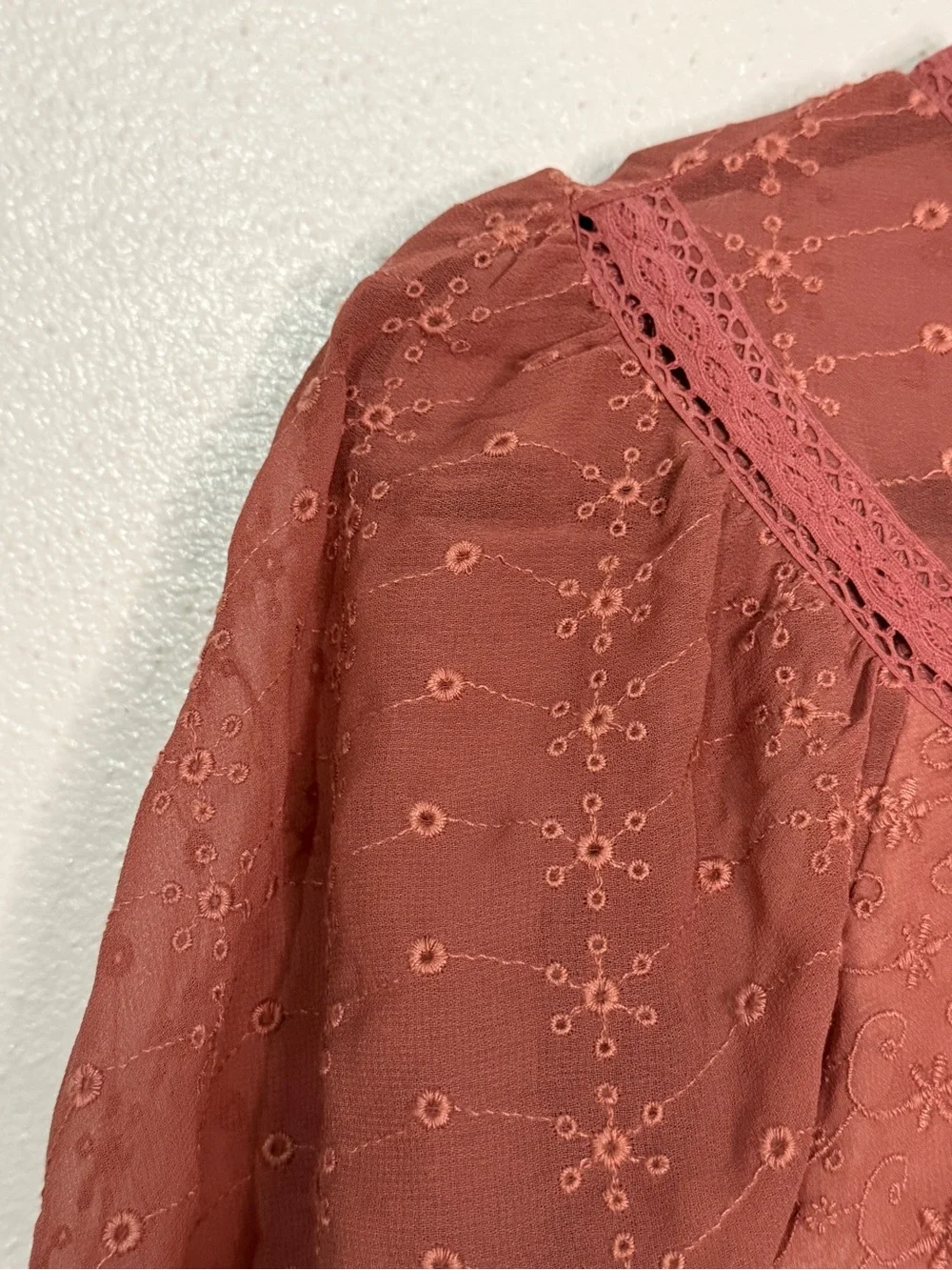 Zara Girl’s Dusty Rose Eyelet Babydoll Dress. Sz 13-14.